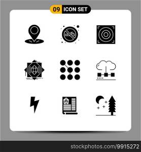 Pictogram Set of 9 Simple Solid Glyphs of password, code, speaker, access, formation Editable Vector Design Elements