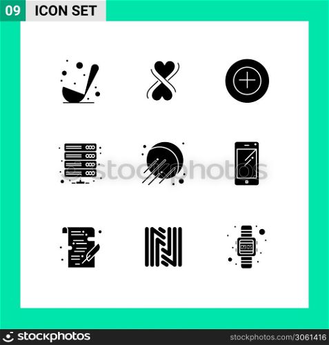 Pictogram Set of 9 Simple Solid Glyphs of sputnik, satellite, more, vpn, server Editable Vector Design Elements