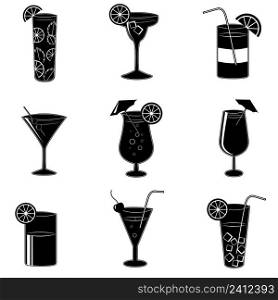 Pictograms of party cocktails with alcohol drinks martini vodka tequila and brandy isolated vector illustration