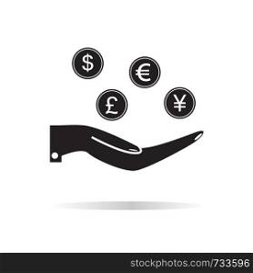pictograph of money in hand icon on white background. money in hand sign. flat style. four money symbol.