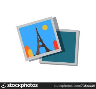Picture from journey to Paris with Eiffel Tower. Trip around France photo. European attraction on sunny day square image cartoon vector illustration.. Picture from Journey to Paris with Eiffel Tower