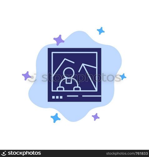 Picture, Image, Landmark, Photo Blue Icon on Abstract Cloud Background