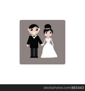 Picture of bride and groom, illustration, vector on white background.