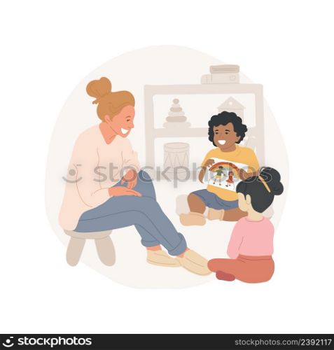 Picture storytelling isolated cartoon vector illustration Child creates a story with pictures, communication skills development, early education, preschool daycare center vector cartoon.. Picture storytelling isolated cartoon vector illustration