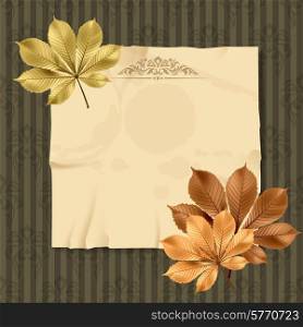 Picture was made in eps 10 with gradients and transparency.. Vintage and retro old paper card with leaves.