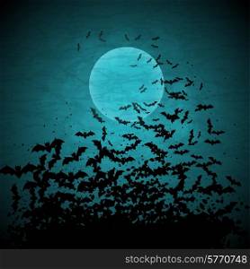 Picture was made in eps 10 with gradients and transparency.. Halloween vector background with moon and bats.