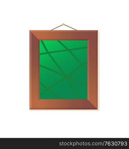 Picture with stripes hanging on wall, painting image in frame, art interior symbol, green object for decoration, exhibition or demonstration. Vector illustration in flat cartoon style. Exhibition or museum, Picture on Wall, Art Vector