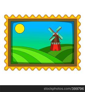 Picture with windmill icon. Cartoon illustration of picture with windmill vector icon for web design. Picture with windmill icon, cartoon style