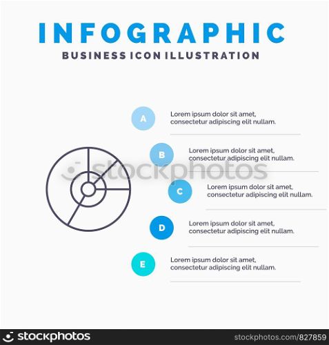 Pie, Business, Chart, Diagram, Finance, Graph, Statistics Line icon with 5 steps presentation infographics Background