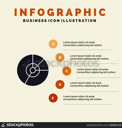 Pie, Business, Chart, Diagram, Finance, Graph, Statistics Solid Icon Infographics 5 Steps Presentation Background