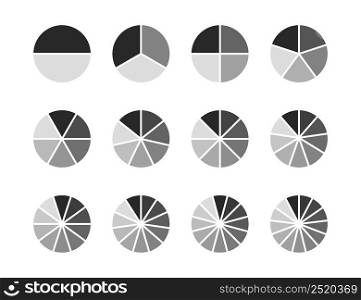 Pie chart diagram icon set. Business infographic round symbol collection.