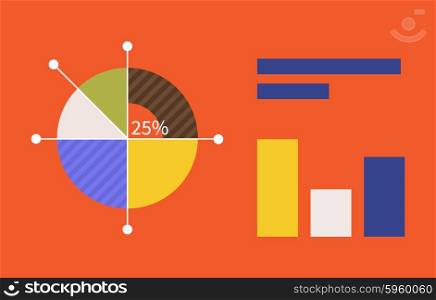 Pie chart flat sign design concept. Graph pie, infographics and pie chart, diagram marketing, report data, circle statistic, finance presentation, market information financial illustration