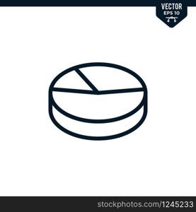 Pie chart icon collection in outlined or line art style, editable stroke vector