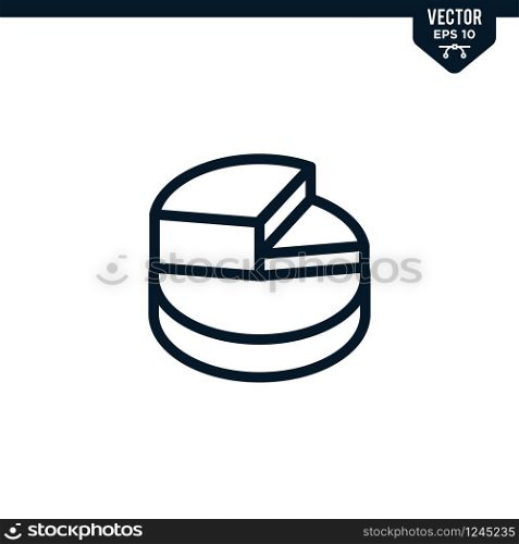 Pie chart icon collection in outlined or line art style, editable stroke vector
