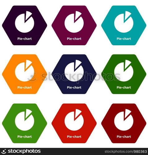 Pie chart icons 9 set coloful isolated on white for web. Pie chart icons set 9 vector