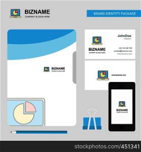 Pie chart on Laptop Business Logo, File Cover Visiting Card and Mobile App Design. Vector Illustration