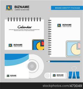 Pie chart on Laptop Logo, Calendar Template, CD Cover, Diary and USB Brand Stationary Package Design Vector Template