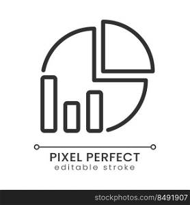 Pie chart pixel perfect linear icon. Data analysis presentation. Business prediction and forecast. Thin line illustration. Contour symbol. Vector outline drawing. Editable stroke. Poppins font used. Pie chart pixel perfect linear icon
