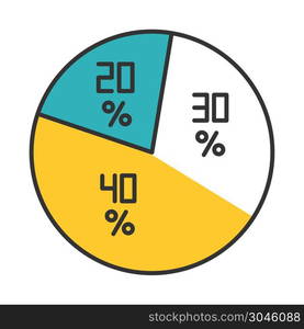 Pie diagram color icon. Round chart with segments. Circle infographic with sections and proportion. Business report with interest rates. Financial research. Targeting. Isolated vector illustration