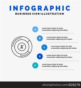 Pie, Percentage, Chart, Share Line icon with 5 steps presentation infographics Background