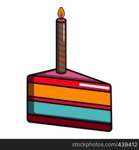 Piece of birthday cake with candle icon. Cartoon illustration of piece of birthday cake with candle vector icon for web. Piece of birthday cake with candle icon