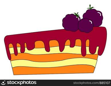Piece of blackberry cake, illustration, vector on white background.