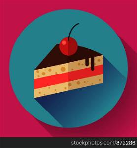 Piece of cake icon, modern minimal flat design style, vector illustration. Piece of cake with cherry icon, modern minimal flat design style