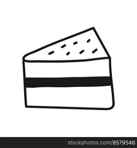 Piece of cake in style of doodle on white background. Vector isolated image for use in design. Piece of cake in style of doodle on white background