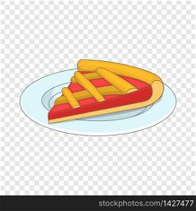 Piece of cake on a plate icon. Cartoon illustration of piece of cake on a plate vector icon for web. Piece of cake on a plate icon, cartoon style