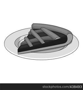 Piece of cake on a plate icon in monochrome style isolated on white background vector illustration. Piece of cake on a plate icon monochrome