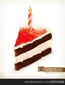 Piece of cake with a candle, vector icons