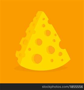 Piece of Cheese Isolated on Orange Yellow Background in Cartoon Style. Yummy Food Icon. Vector Illustration.. Vector Piece of Cheese Isolated on Orange Yellow Background in Cartoon Style. Yummy Food Icon.