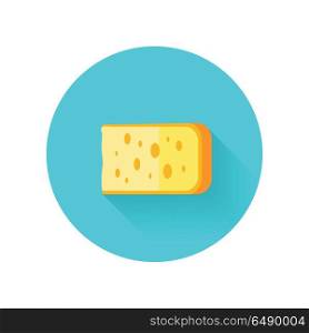 Piece of Cheese Isolated. Piece of cheese isolated on white background. Natural farm food. Dairy product. Logo illustration. Retail store element. Yellow cheese icon. Vector illustration in flat style.