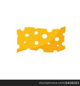 Piece of cheese. Slice food. Yellow ingredient with holes. Roquefort dairy products. Flat cartoon illustration. Piece of cheese. Slice food.