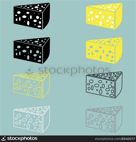 Piece of cheese yellow black grey white.. Piece of cheese yellow black grey white set.