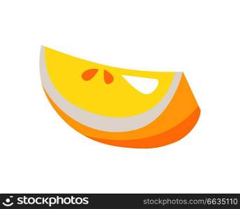 Piece of lemon vector illustration isolated on white. Citrus fruit snack, yellow lime with seed in flat design cartoon style. Lemon Piece Vector Illustration Issolated on White