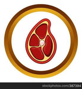 Piece of meat vector icon in golden circle, cartoon style isolated on white background. Piece of meat vector icon