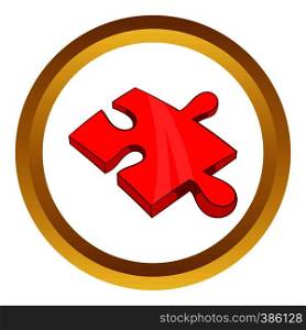 Piece of puzzle vector icon in golden circle, cartoon style isolated on white background. Piece of puzzle vector icon
