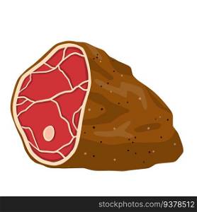 Piece of raw meat. Fresh red food with streaks and fat. Element of kitchen, grill, BBQ, steak and delicious meal. Cartoon illustration. Cut off half beef piece. Piece of raw meat. Cut off half beef piece