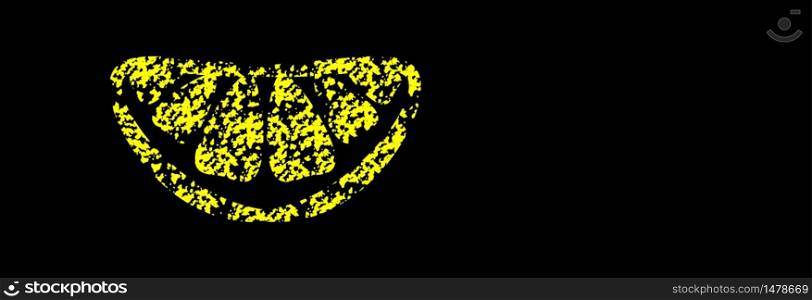 Piece of sour lemon on black background. For design and advertising.