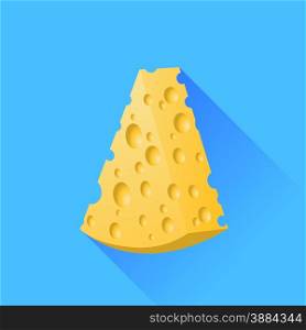 Piece of Yellow Cheese on Blue Background. Yellow Cheese