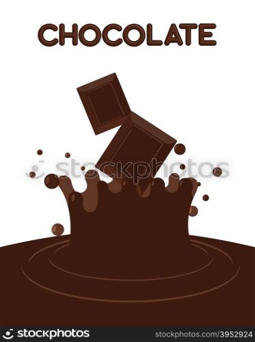Pieces of chocolate fall into liquid hot chocolate. Splashes of chocolate. Vector illustration.&#xA;