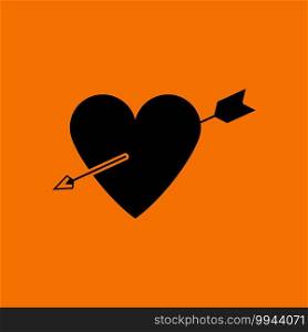 Pierced Heart By Arrow Icon. Black on Orange Background. Vector Illustration.