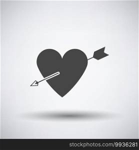 Pierced Heart By Arrow Icon. Dark Gray on Gray Background With Round Shadow. Vector Illustration.