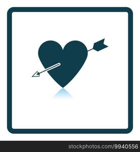 Pierced Heart By Arrow Icon. Square Shadow Reflection Design. Vector Illustration.