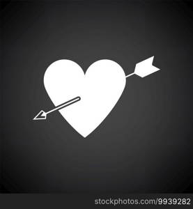 Pierced Heart By Arrow Icon. White on Black Background. Vector Illustration.