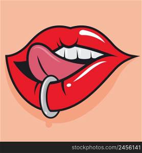 pierced lips and sticking out tongue vector illustration design template web