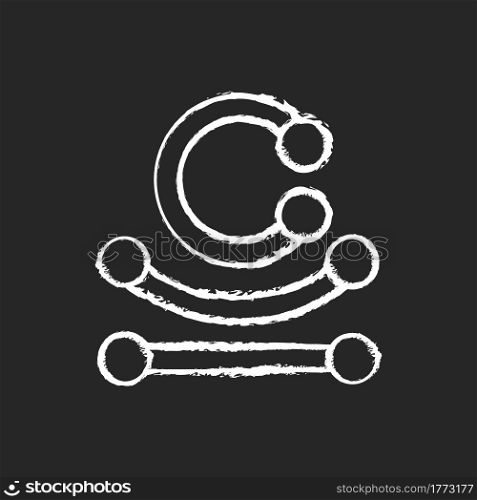 Piercing jewelry chalk white icon on dark background. Type of jewellery specially designed to be wore on human body. Modern style. Valuable piercing. Isolated vector chalkboard illustration on black. Piercing jewelry chalk white icon on dark background