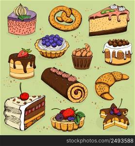 Pies and flour products for bakery, pastry, vector illustration