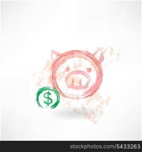 Pig&#39;s head and dollar grunge icon